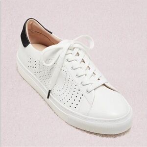 NWOT KATE SPADE White Leather Ashlyn Sneakers w/Spade and Black at heel, Size 10